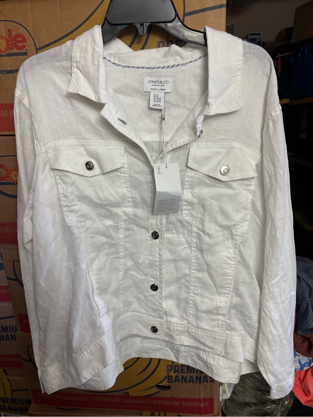 White linen 2xl hi low jones New York BNWT white Shacket silver buttons pockets